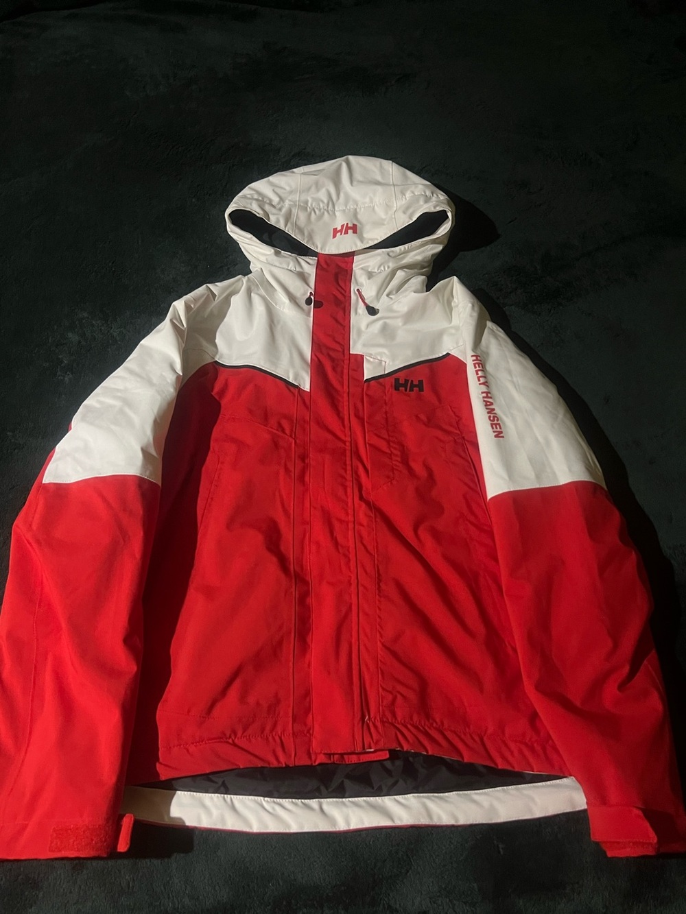 Helly Hansen Red and White Waterproof Hooded Jacket